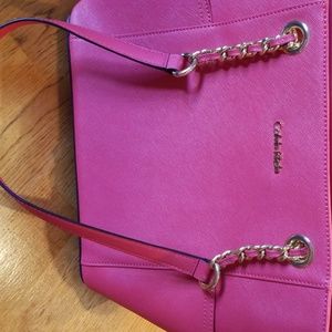 Calvin Klein Hot Pink chain leather shoulder tote